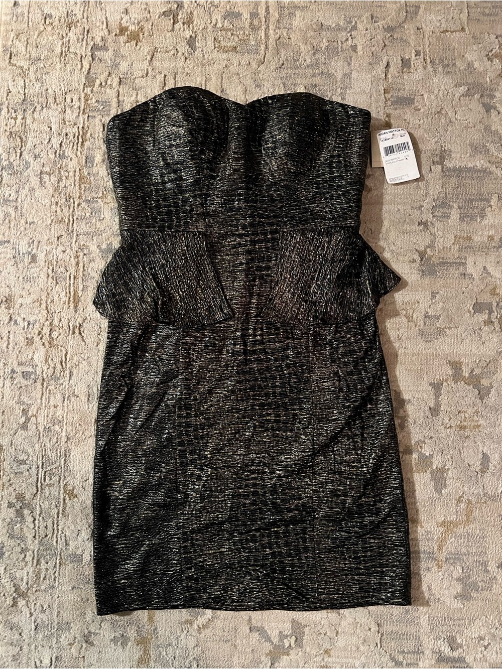 Aidan Mattox Black Metallic Strapless Peplum Mini Dress